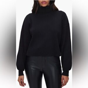 NWT Good American Black Rib Crop Turtleneck Sweater